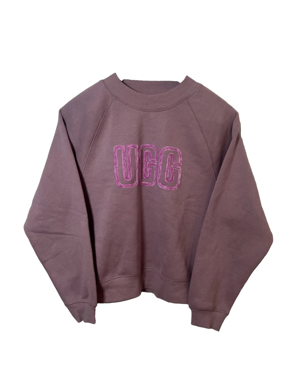 UGG Madeline Fuzzy Fur Logo Crewneck Sweatshirt Mauve Sm Cozy Lounge